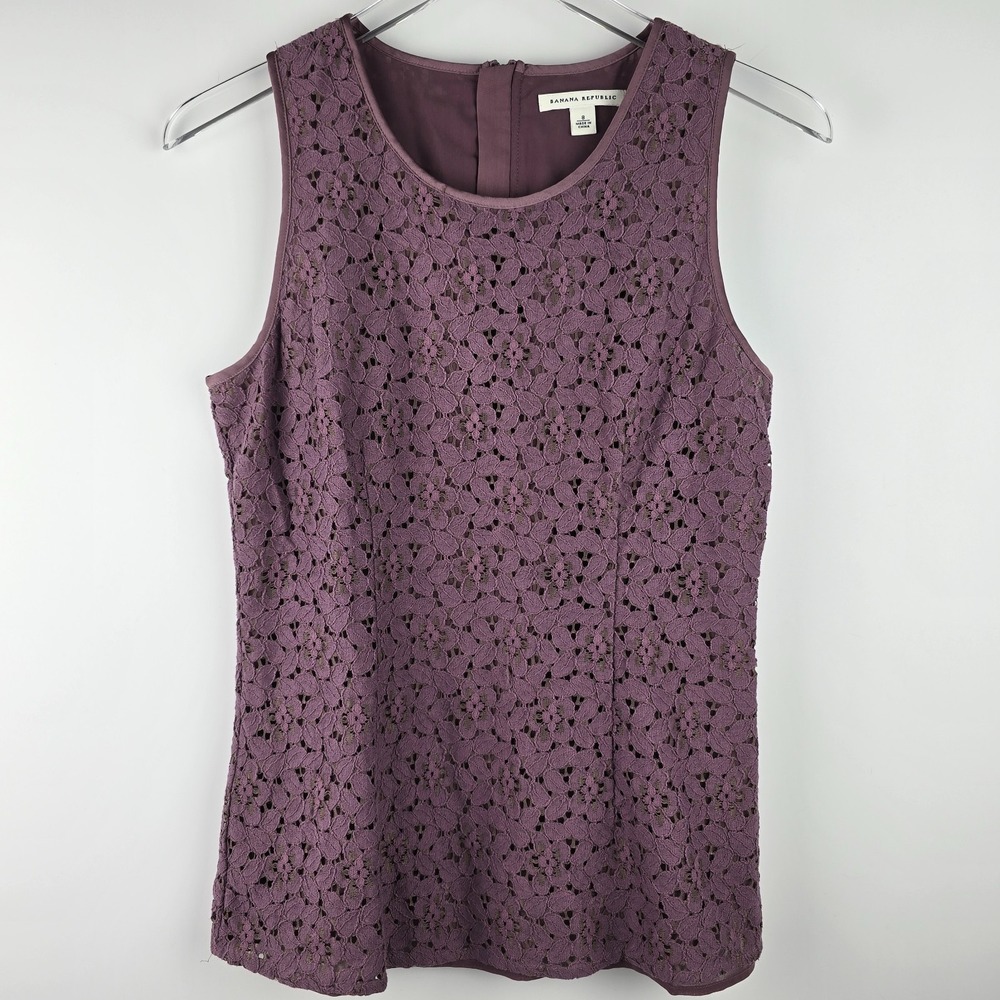 Banana Republic Women's Purple Lace Evening Top Zip Back Blouse Size 8